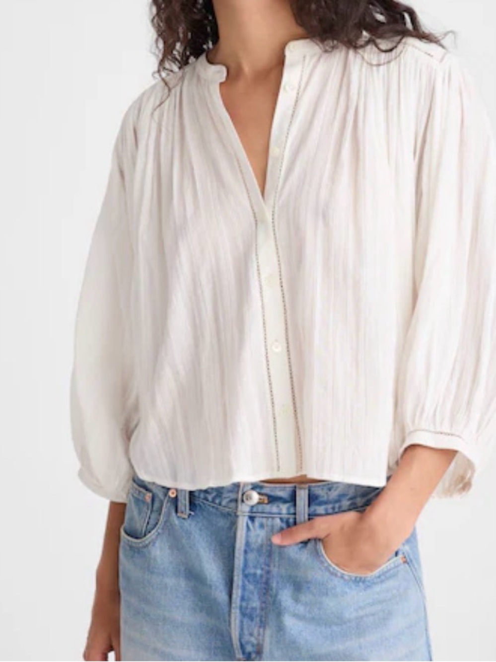 Madewell Light Cream Button-Front Peasant Blouse